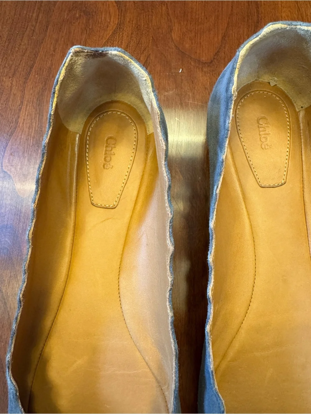 CHLOE Gray Suede Scalloped Ballet Flats